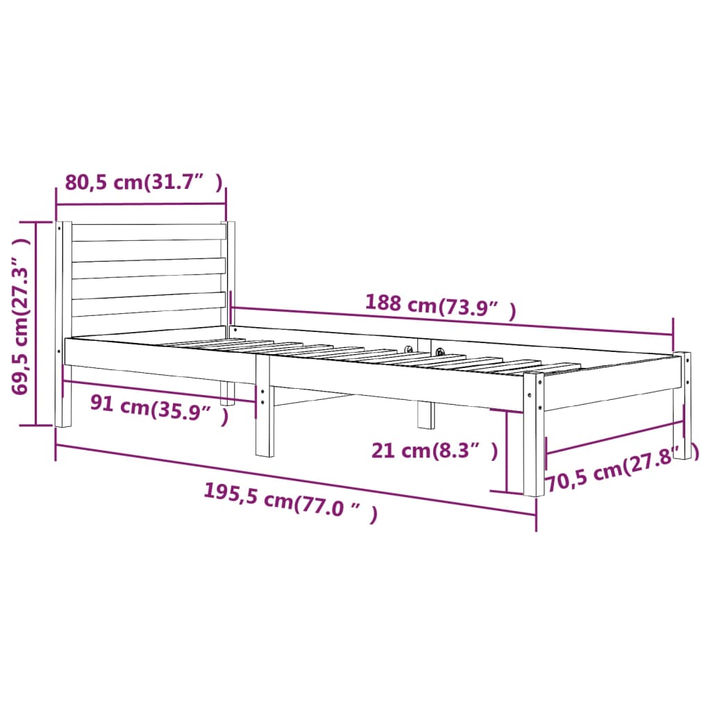 vidaXL Posteľný rám borovicový masív 75x190 cm malé jednolôžko