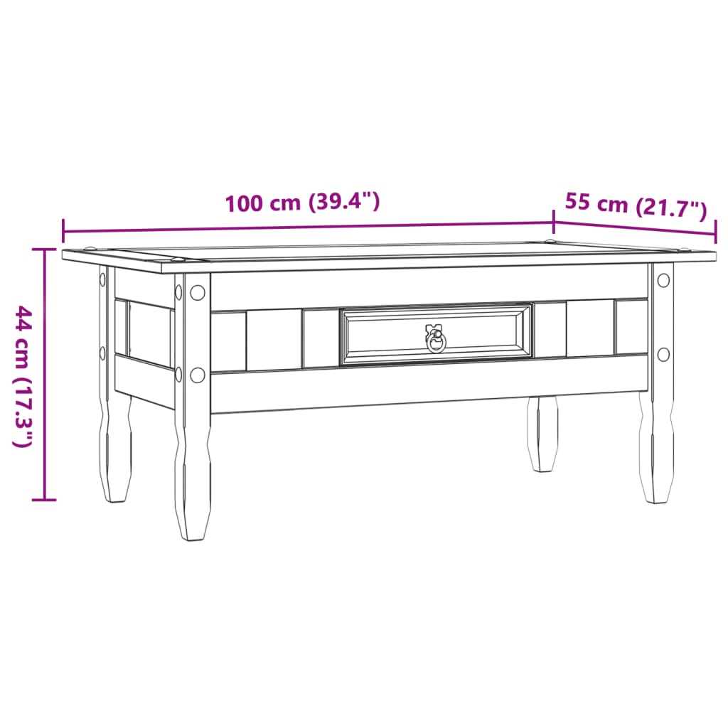 vidaXL Konferenčný stolík, mexická borovica Corona, biely 100x55x44 cm