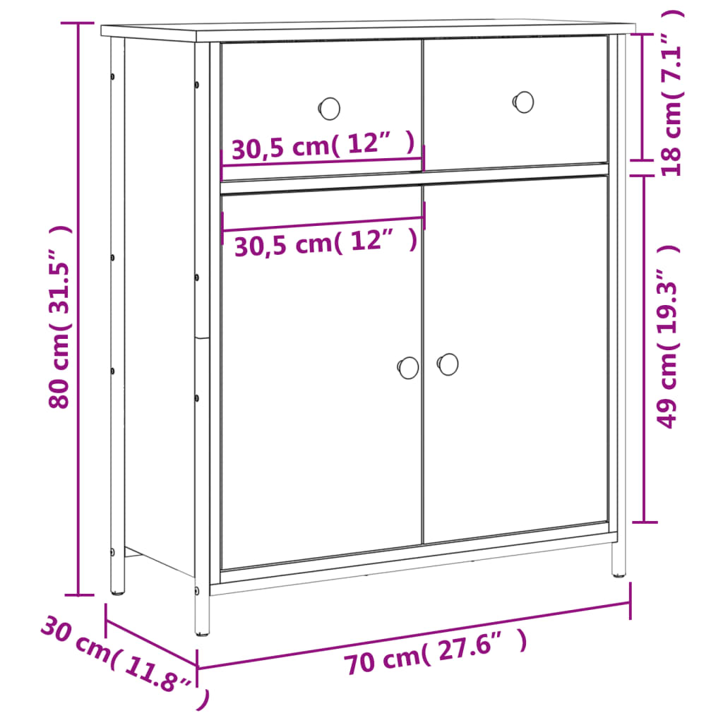 vidaXL Komoda dymový dub 70x30x80 cm kompozitné drevo