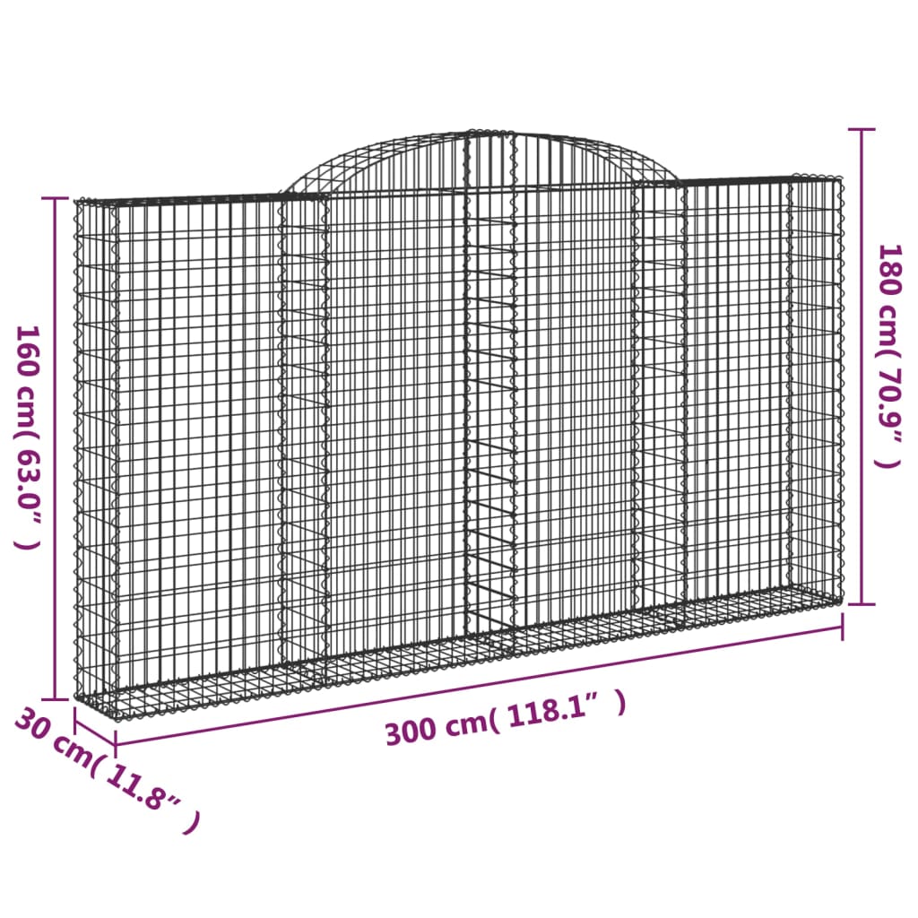 vidaXL Oblúkové gabiónové koše 2ks 300x30x160/180cm pozinkované železo