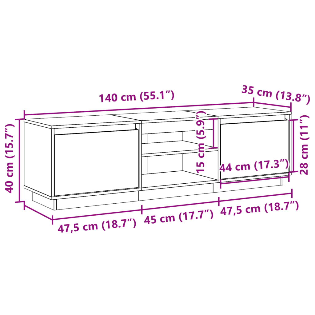 vidaXL TV skrinka voskovohnedá 140x35x40 cm masívna borovica