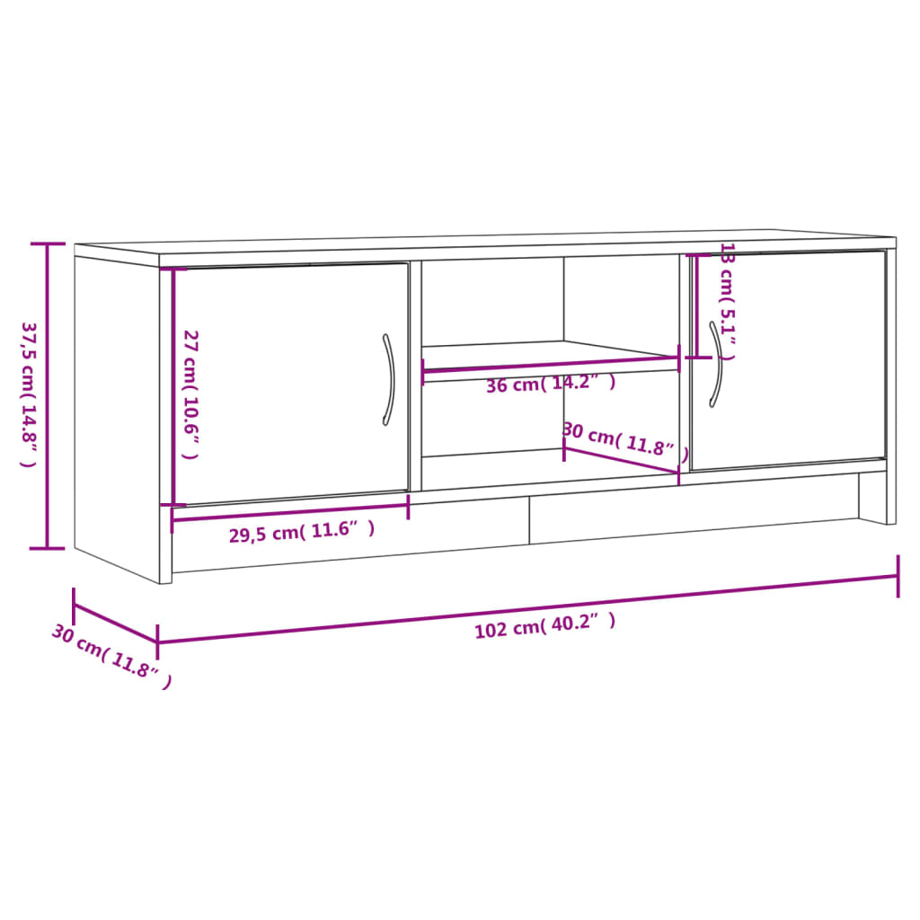 vidaXL TV skrinka dymový dub 102x30x37,5 cm kompozitné drevo