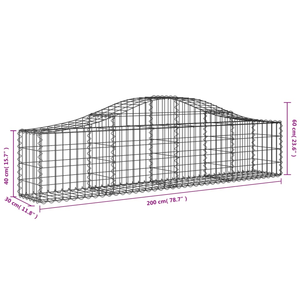 vidaXL Oblúkový gabionový kôš 10 ks 200x30x40/60 cm pozinkované železo