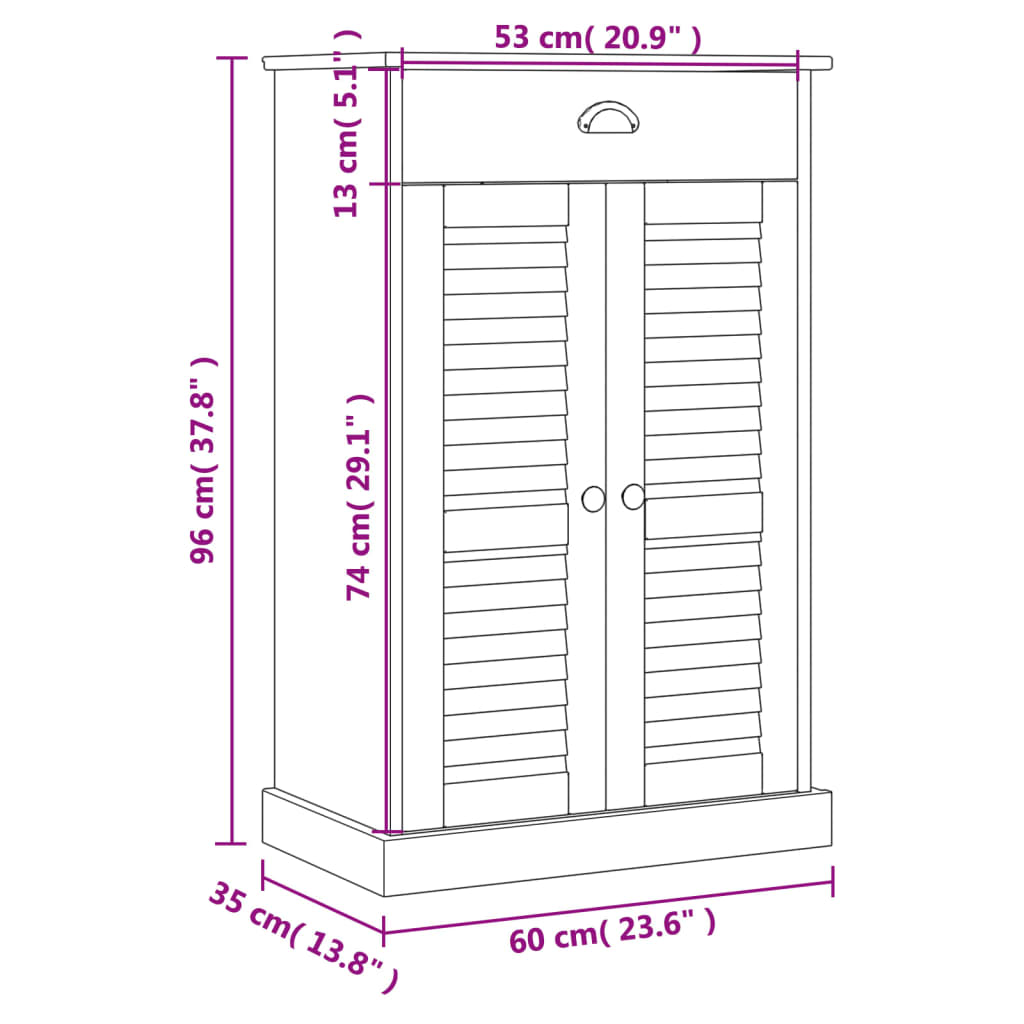 vidaXL Skrinka na topánky VIGO biela 60x35x96 cm masívna borovica