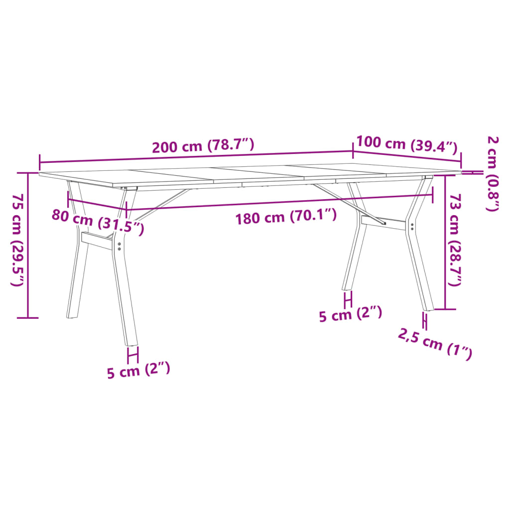 vidaXL Jedálenský stolík v tvare Y 200x100x75 cm borovica a liatina