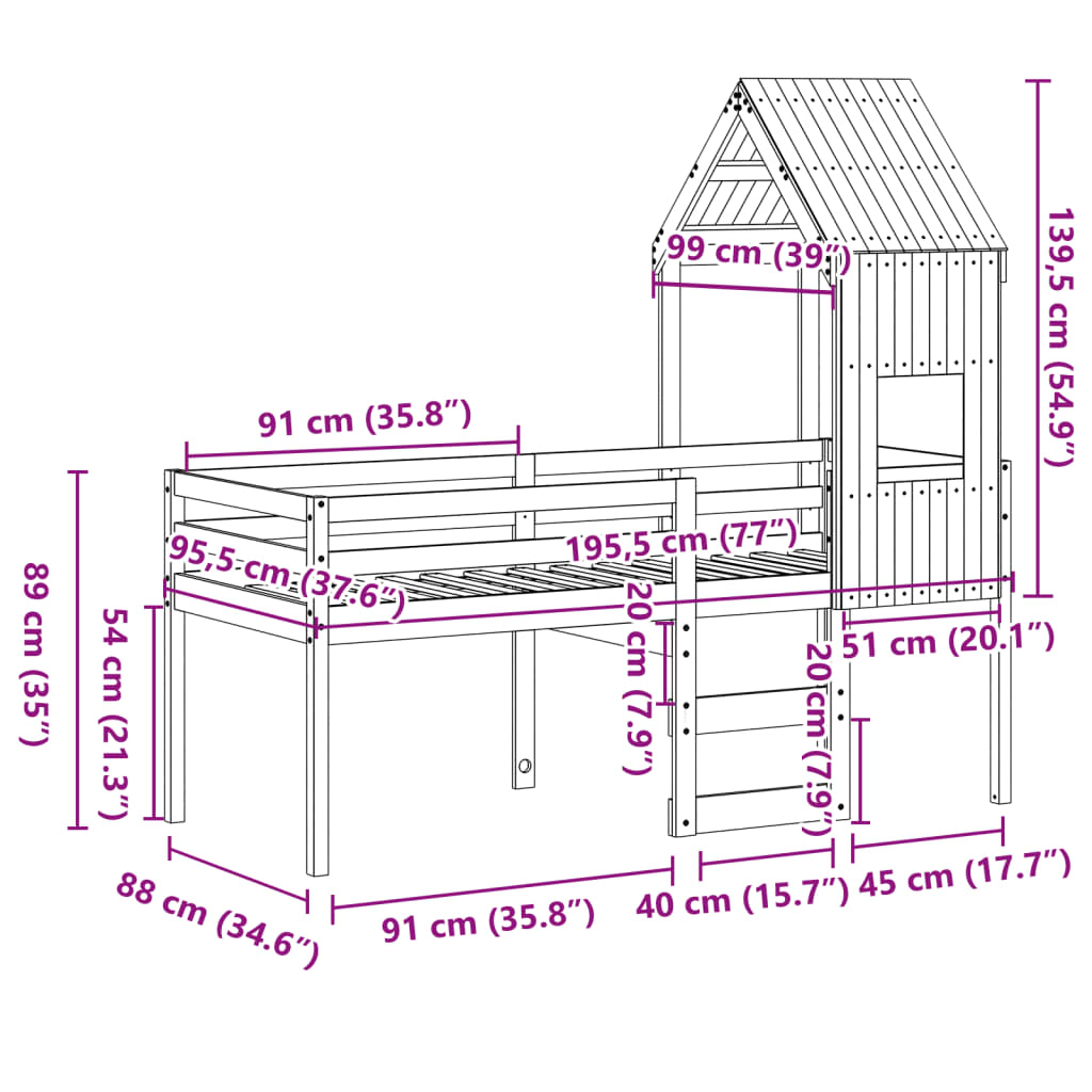 vidaXL Vysoká posteľ so strechou voskovo hnedá 90x190cm borovic. masív