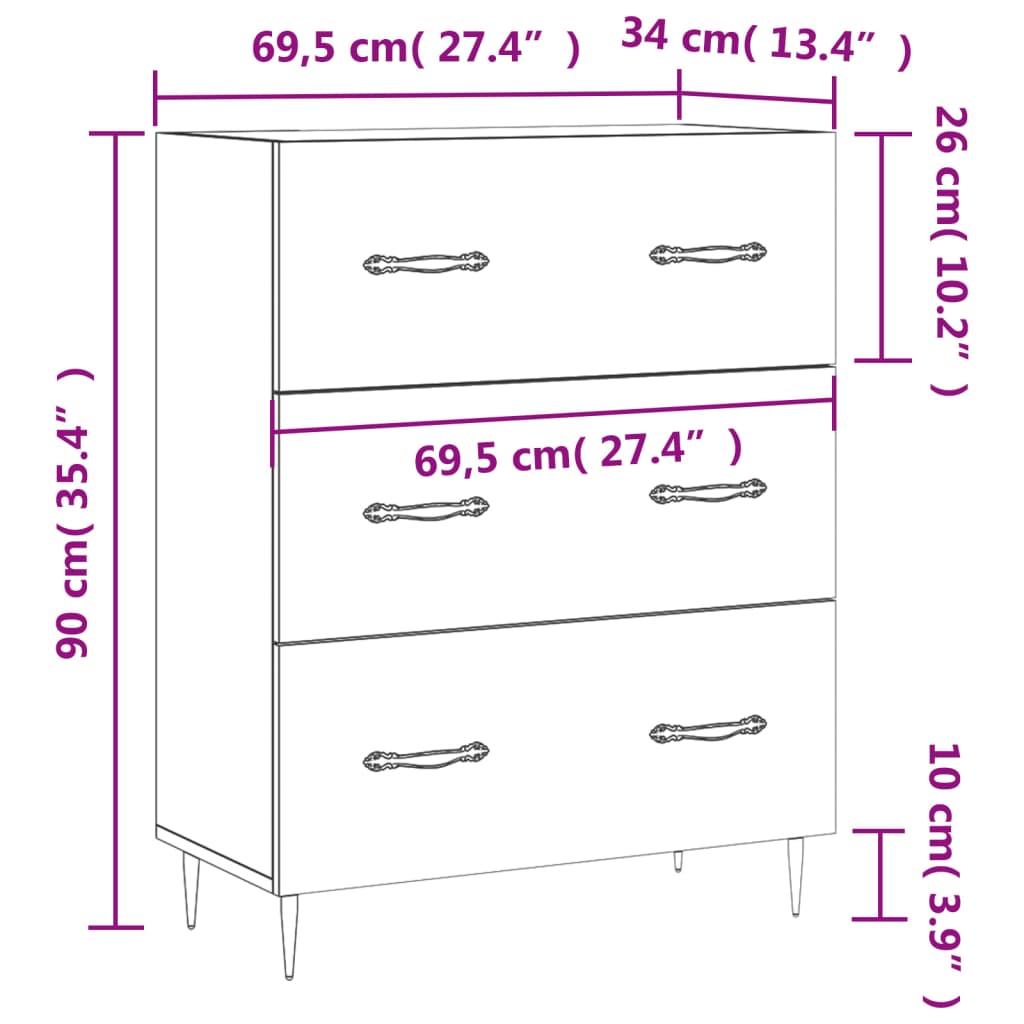 vidaXL Komoda dub sonoma 69,5x34x90 cm kompozitné drevo