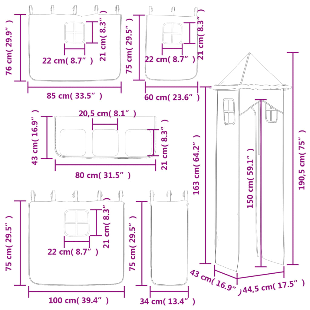 vidaXL Detská vyvýšená posteľ veža ružová 90x190 cm masívna borovica