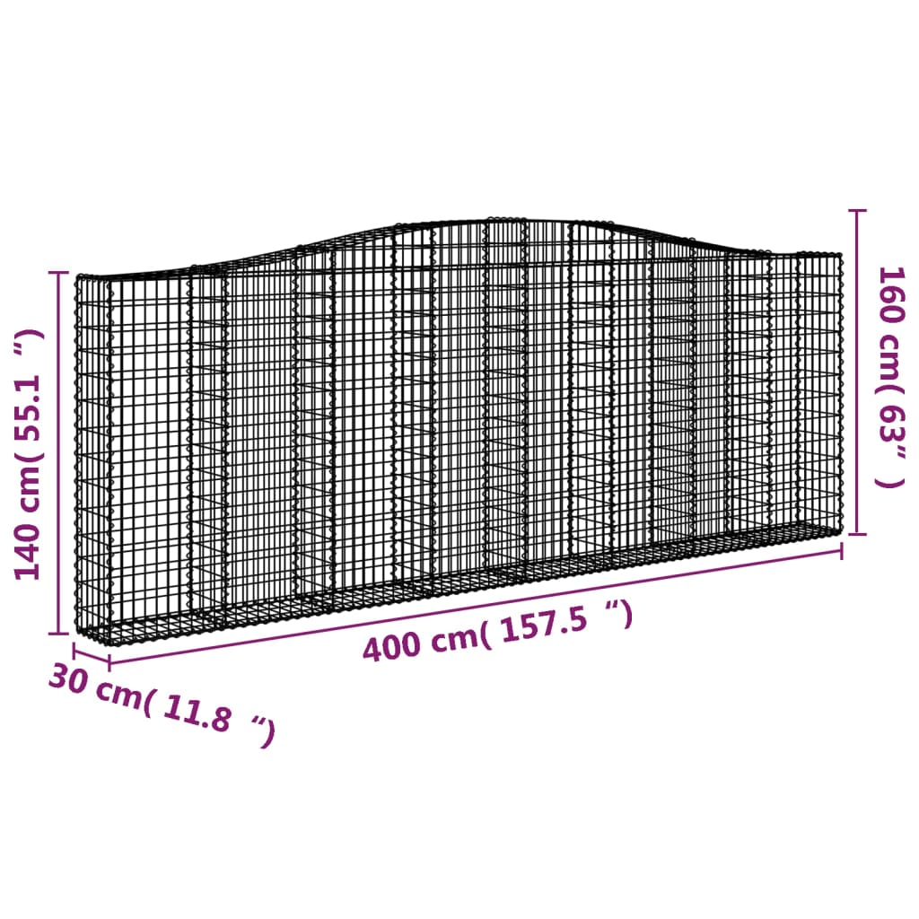 vidaXL Oblúkové gabionové koše 25 ks 400x30x140/160 cm pozink. železo