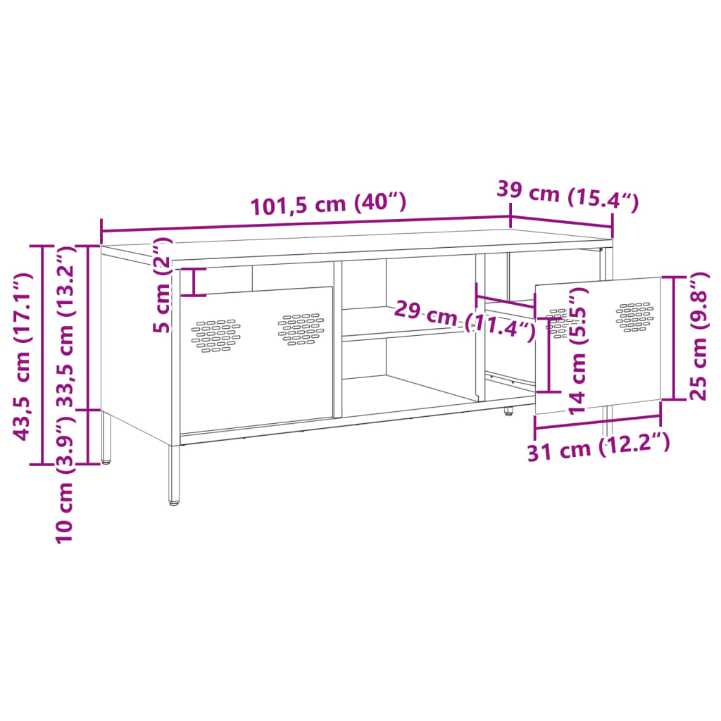 vidaXL TV skrinka olivovozelená 101,5x39x43,5 cm oceľ