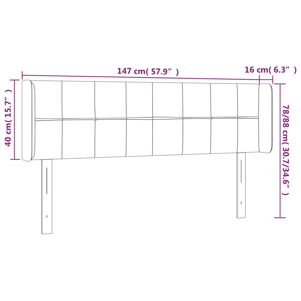 vidaXL Čelo postele s LED čierne 147x16x78/88 cm zamat