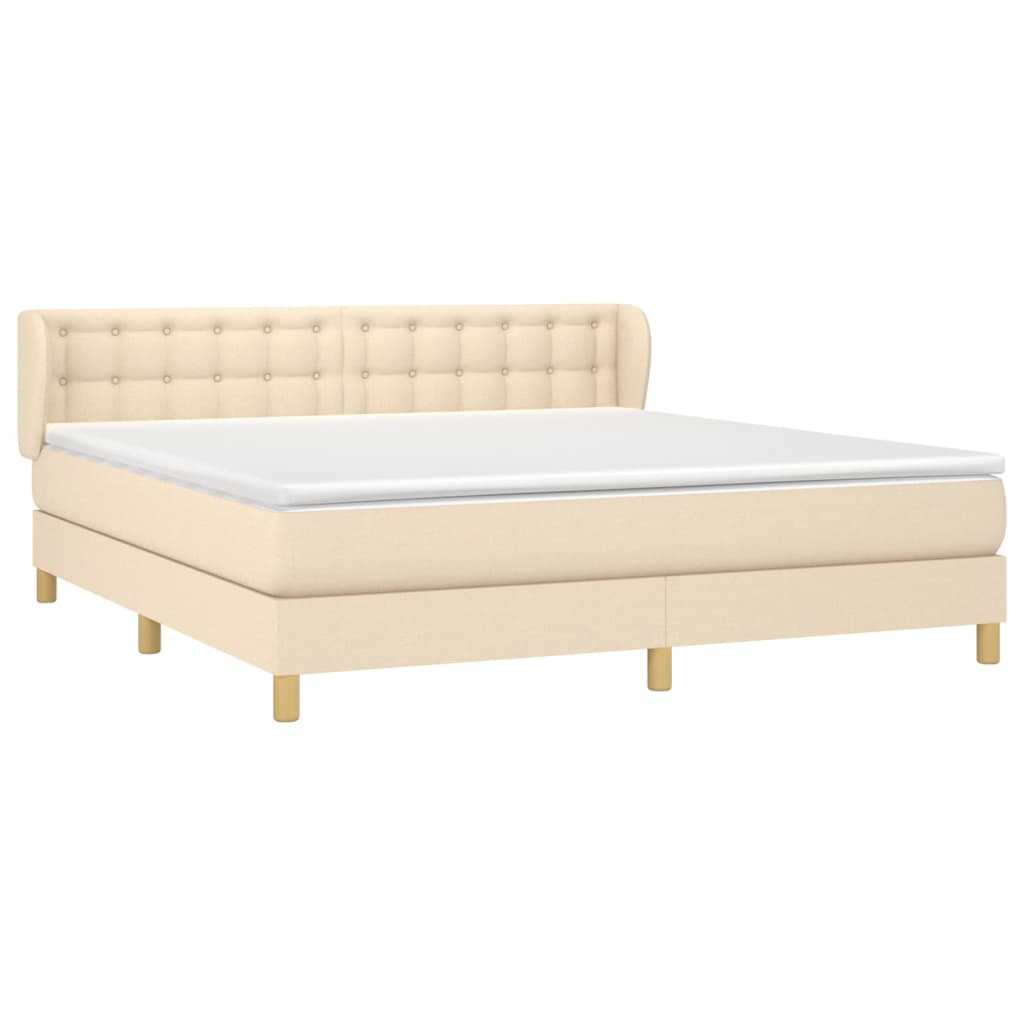 vidaXL Posteľný rám boxspring s matracom krémový 160x200 cm látka