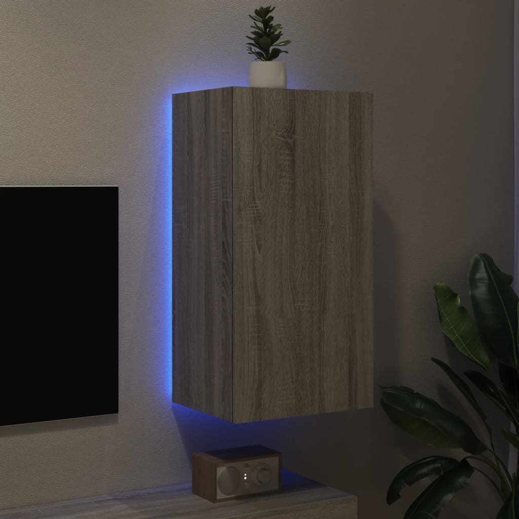 vidaXL TV nástenná skrinka s LED svetlami sivá sonoma 40,5x35x80 cm