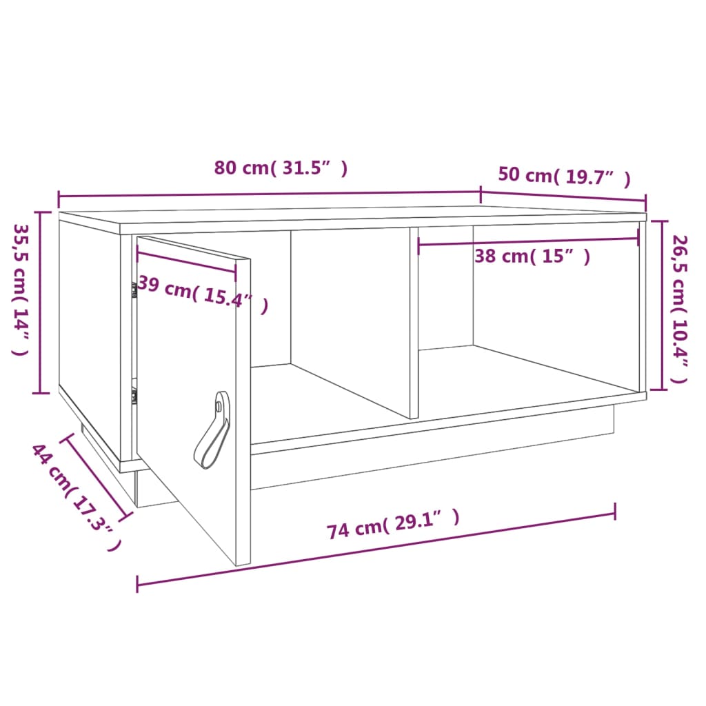 vidaXL Konferenčný stolík 80x50x35,5 cm borovicový masív