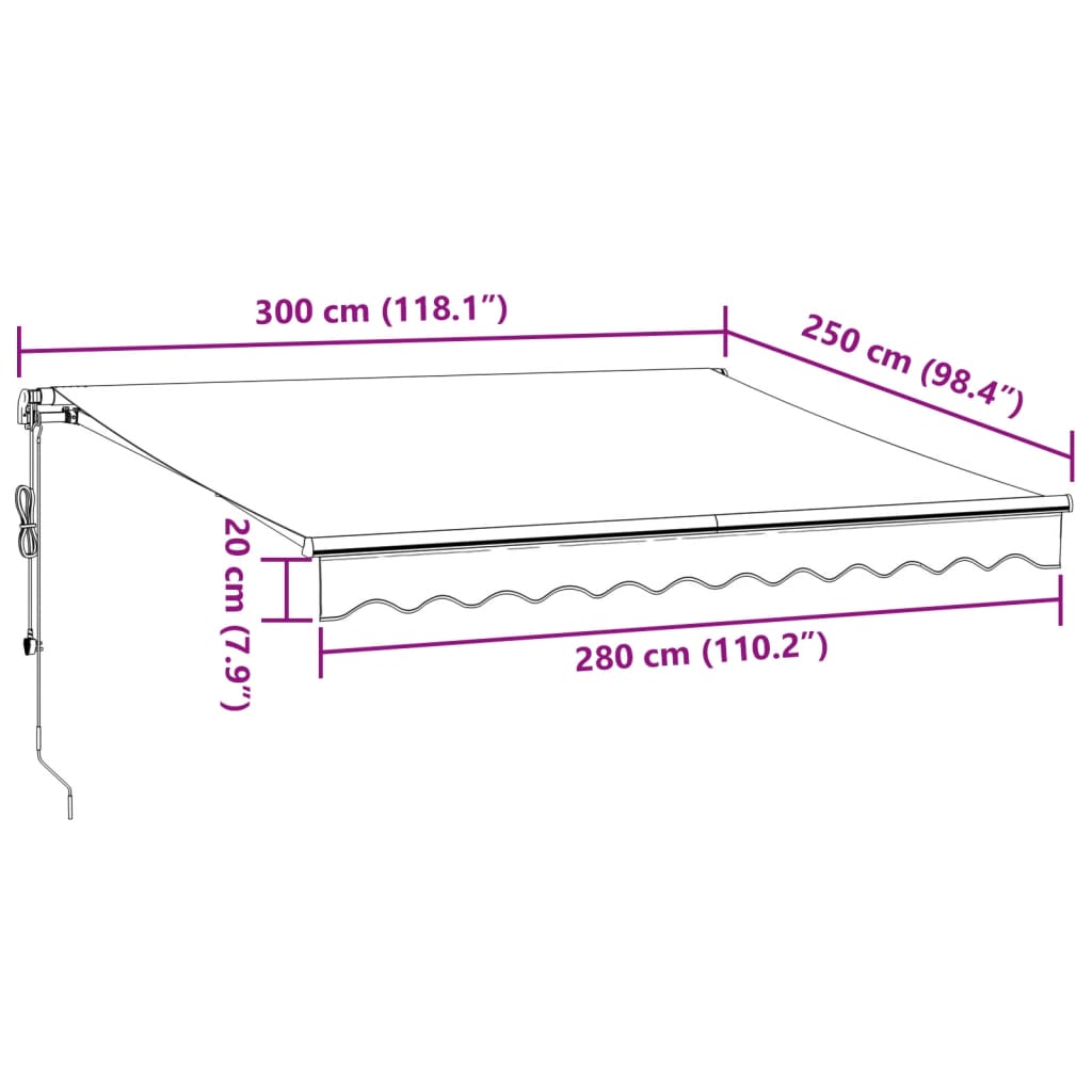 vidaXL Automaticky zaťahovacia markíza s LED burgundská 300x250 cm