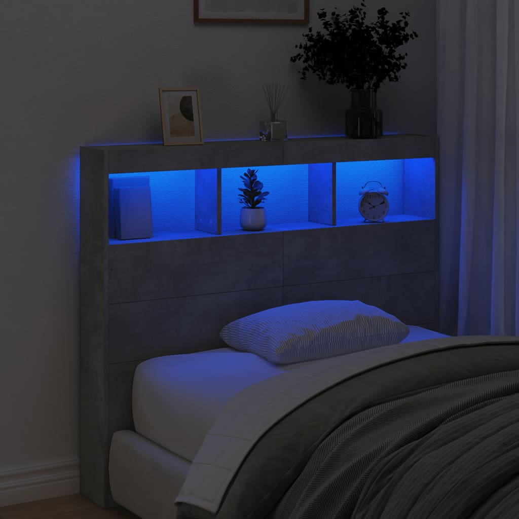 vidaXL Skrinka na čelo postele s LED betónová sivá 120x17x102 cm