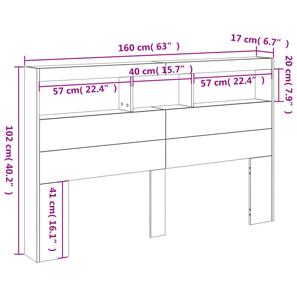 vidaXL Skrinka na čelo postele s LED hnedý dub 160x17x102 cm