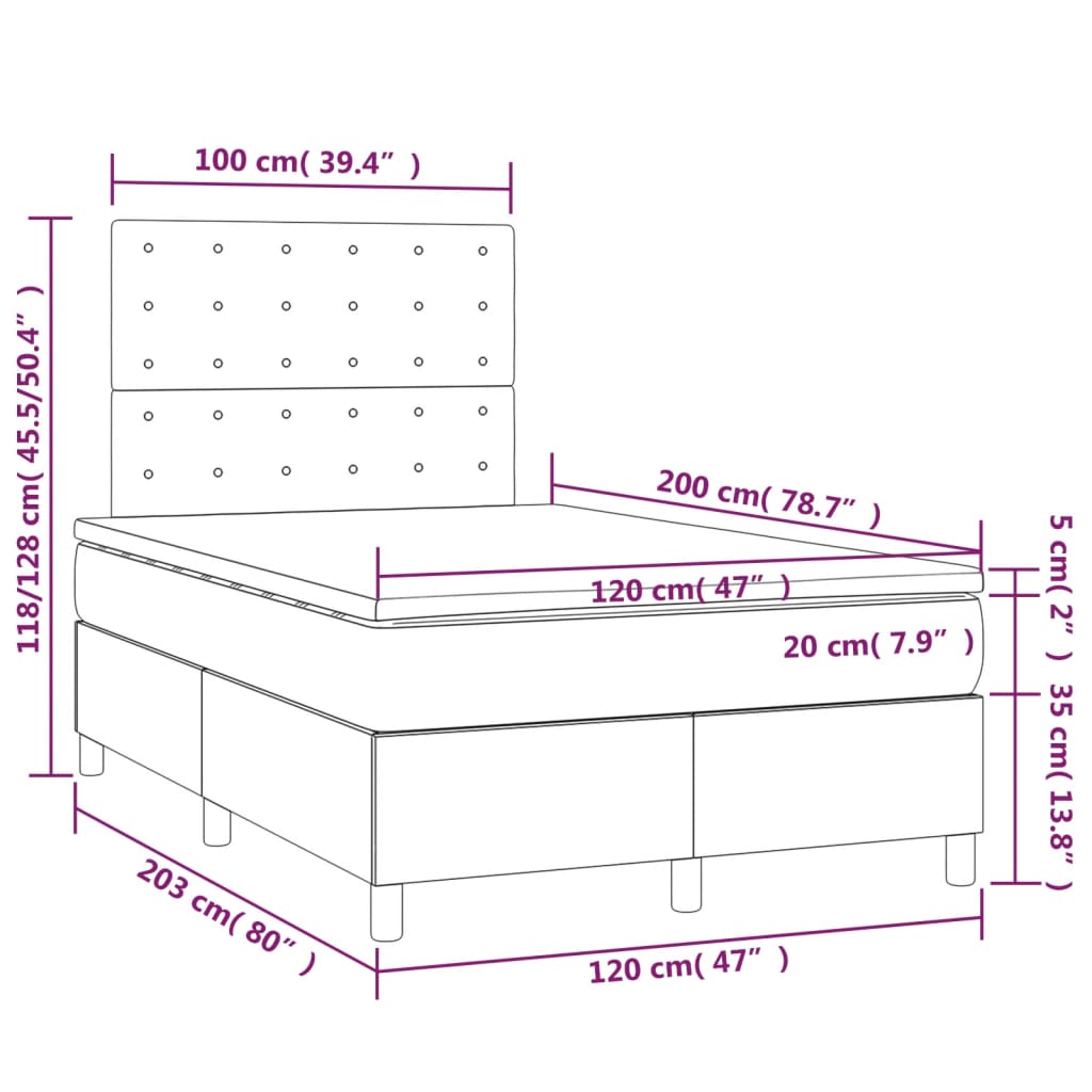 vidaXL Boxspring posteľ s matracom a LED sivá 120x200 cm umelá koža