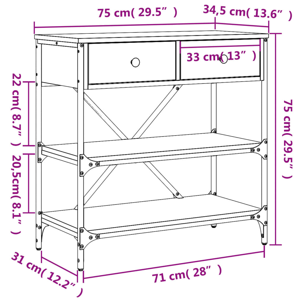 vidaXL Konzolový stolík dub sonoma 75 x 34,5 x 75 cm kompozitné drevo