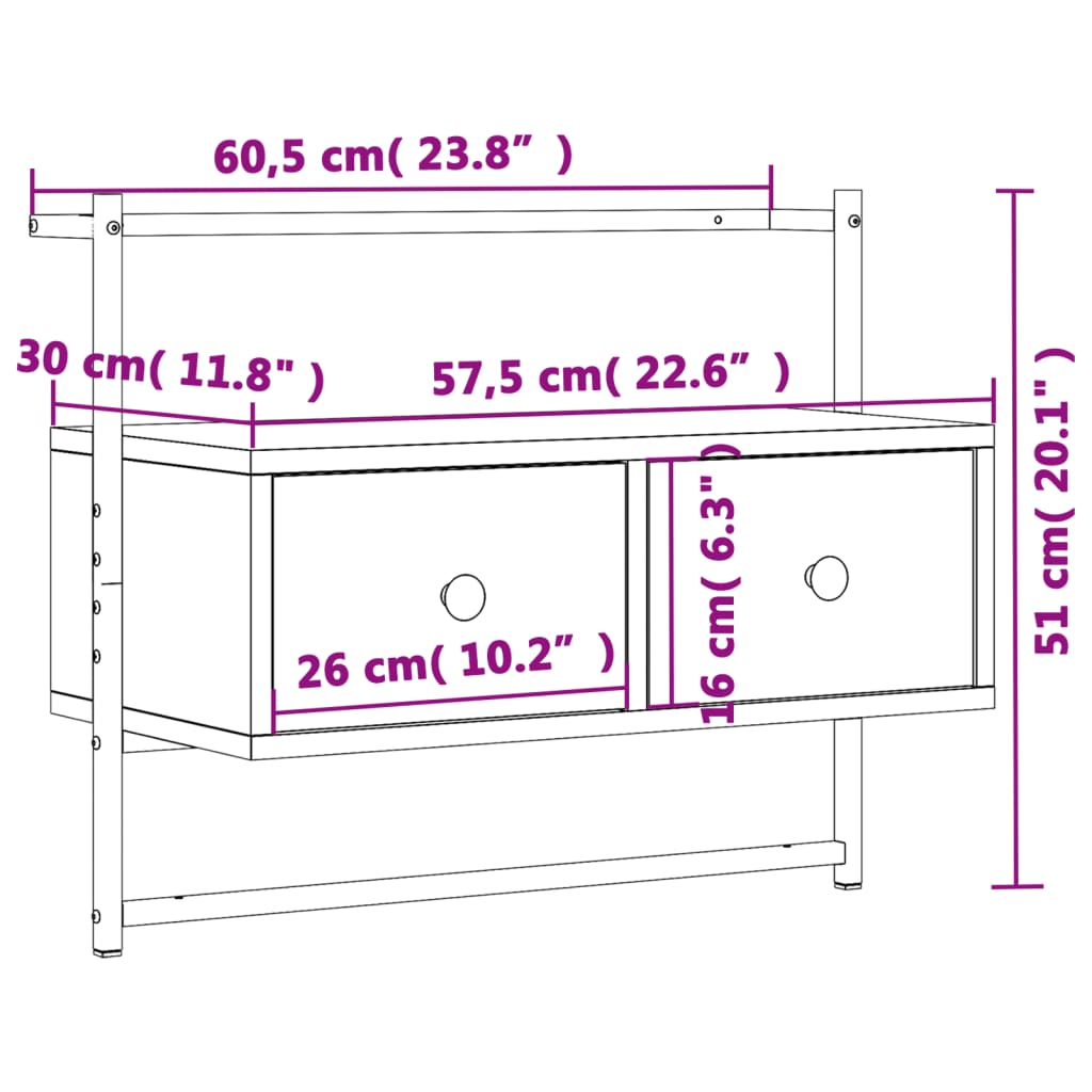 vidaXL TV skrinka nástenná sivá sonoma 60,5x30x51 cm kompozitné drevo