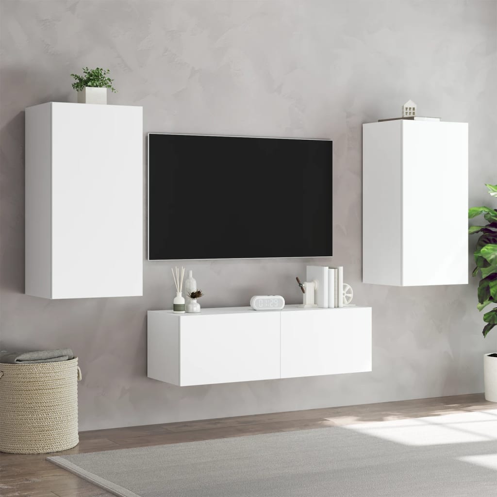 vidaXL TV nástenná skrinka s LED svetlami biela 40,5x35x80 cm