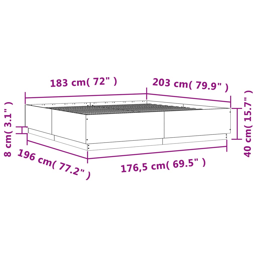 vidaXL Posteľný rám s LED svetlami sivý sonoma 180x200cm kompoz. drevo