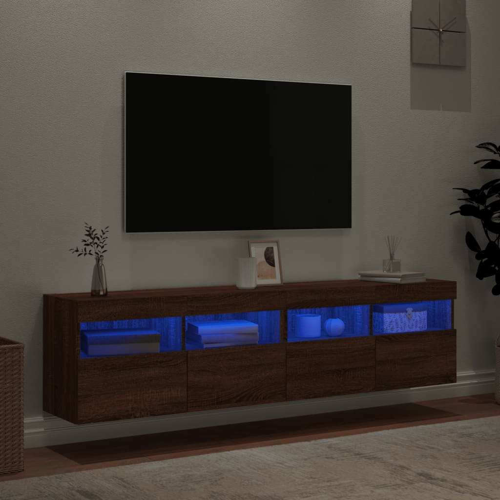 vidaXL TV nástenné skrinky s LED svetlami 2 ks hnedý dub 80x30x40 cm