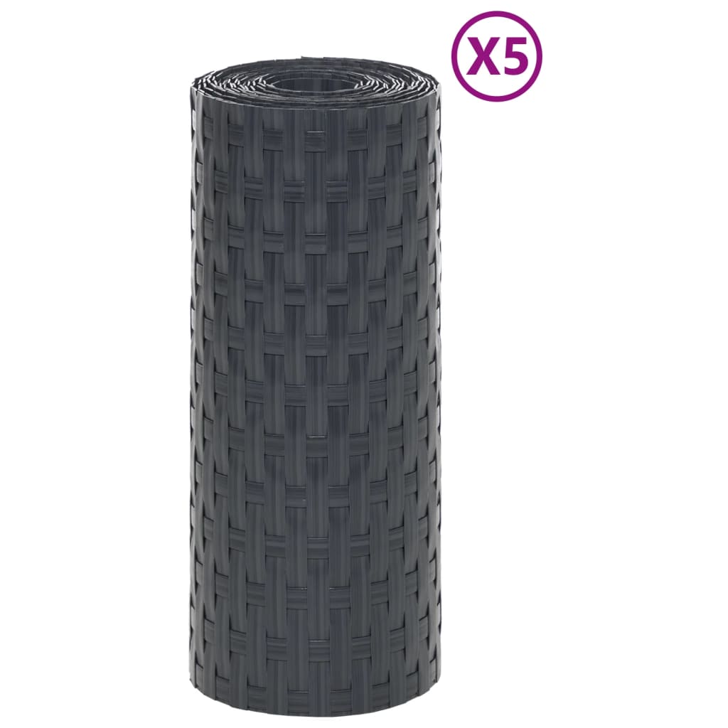 vidaXL Balkónové zásteny 5 ks antracitové 255x19 cm polyratan