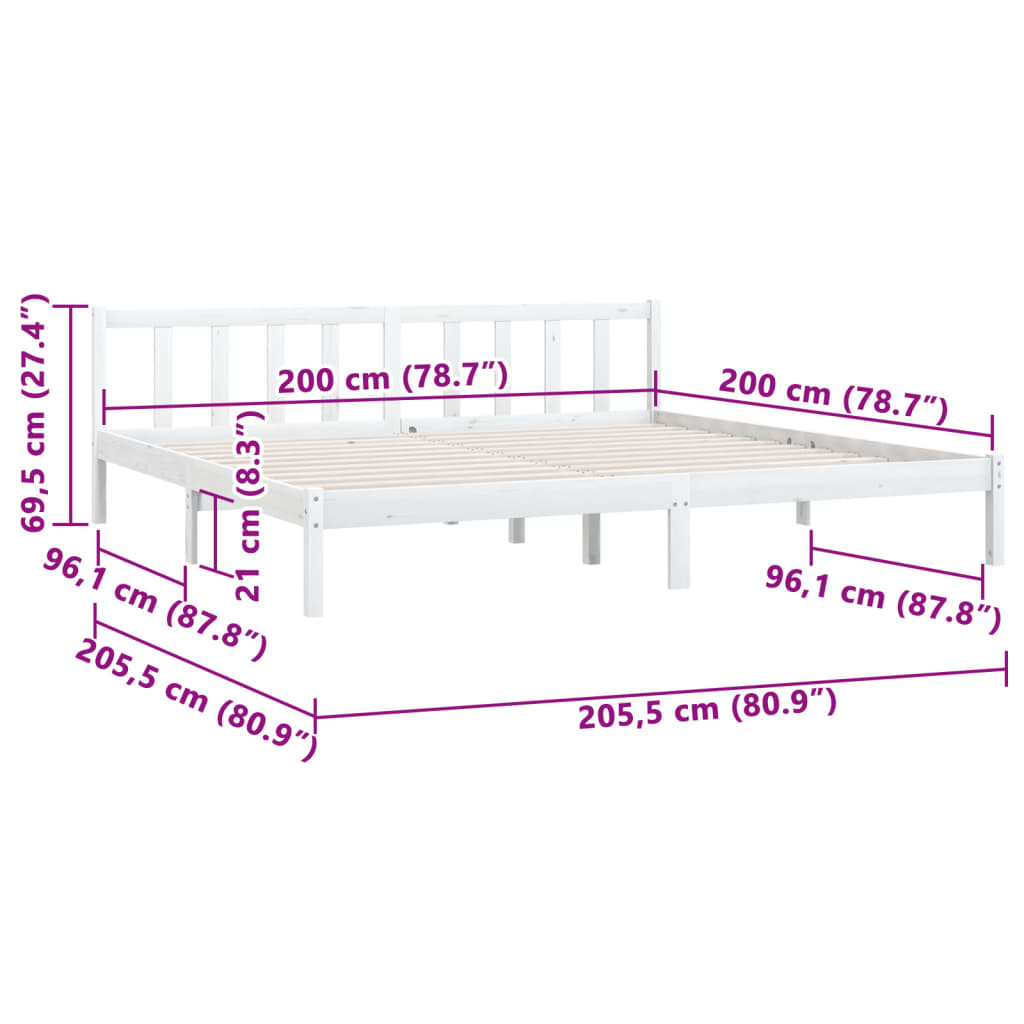 vidaXL Posteľný rám biely borovicový masív 200x200 cm