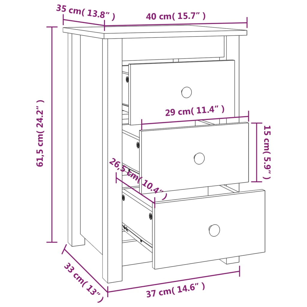 vidaXL Nočné stolíky 2 ks medovohnedé 40x35x61,5 cm borovicový masív