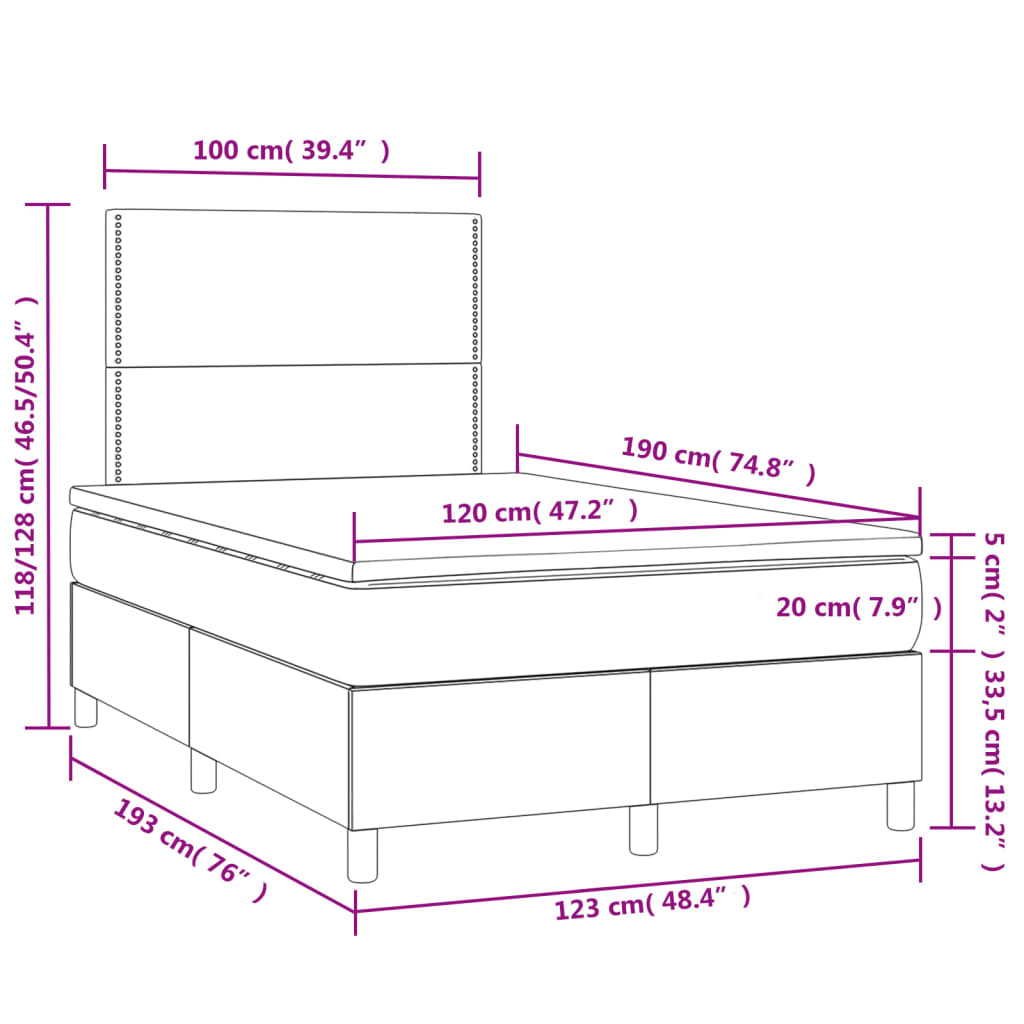 vidaXL Boxspring posteľ s matracom a LED krémová 120x190 cm látka