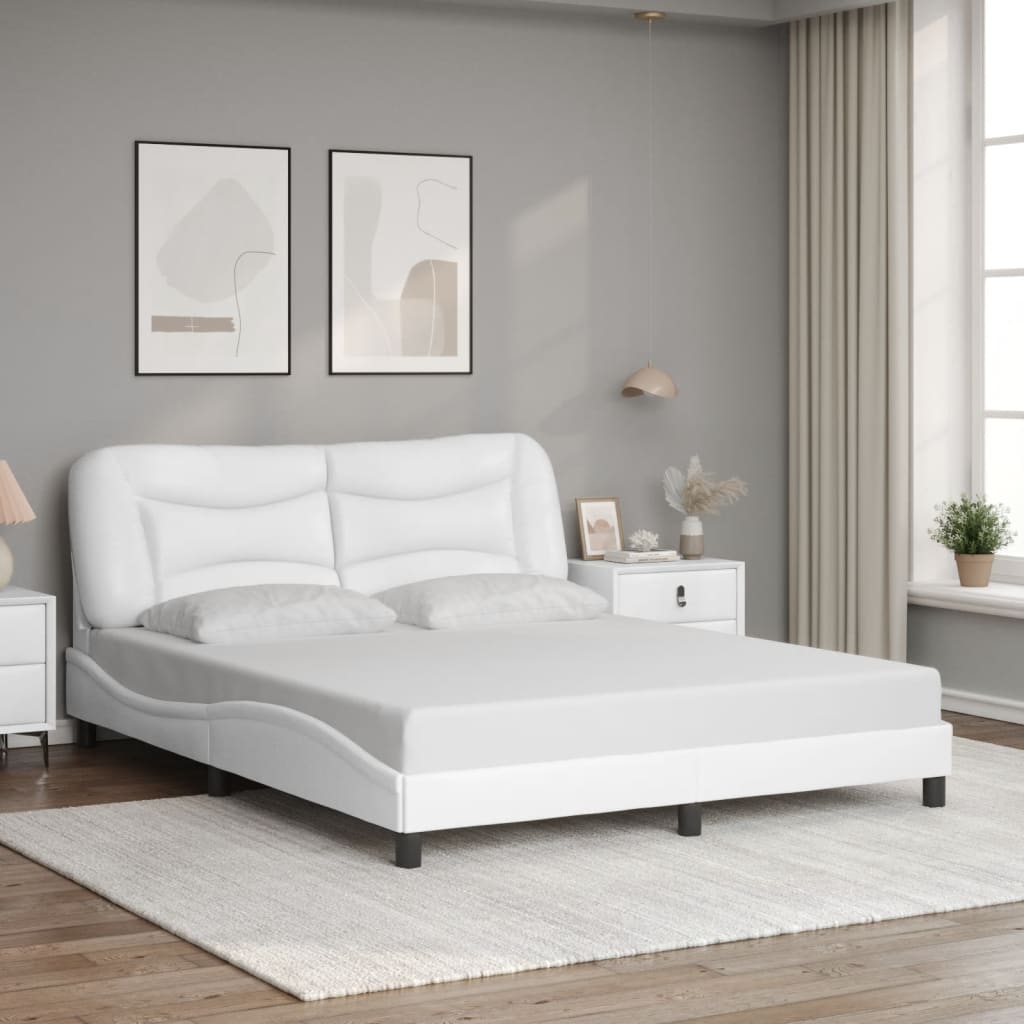 vidaXL Rám postele s LED svetlami biely 160x200 cm umelá koža