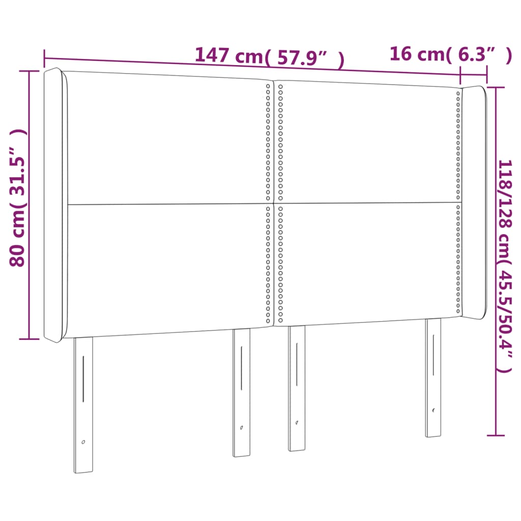 vidaXL Čelo postele s LED modré 147x16x118/128 cm látka