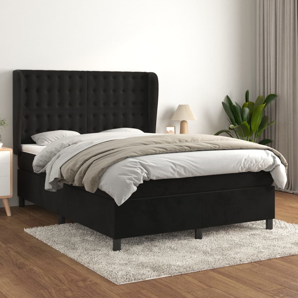 vidaXL Posteľný rám boxspring s matracom čierny 140x190 cm zamat