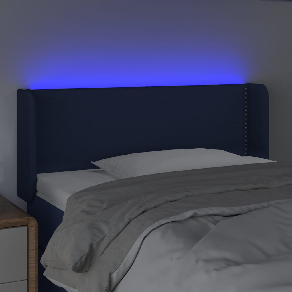 vidaXL Čelo postele s LED modré 103x16x78/88 cm látka