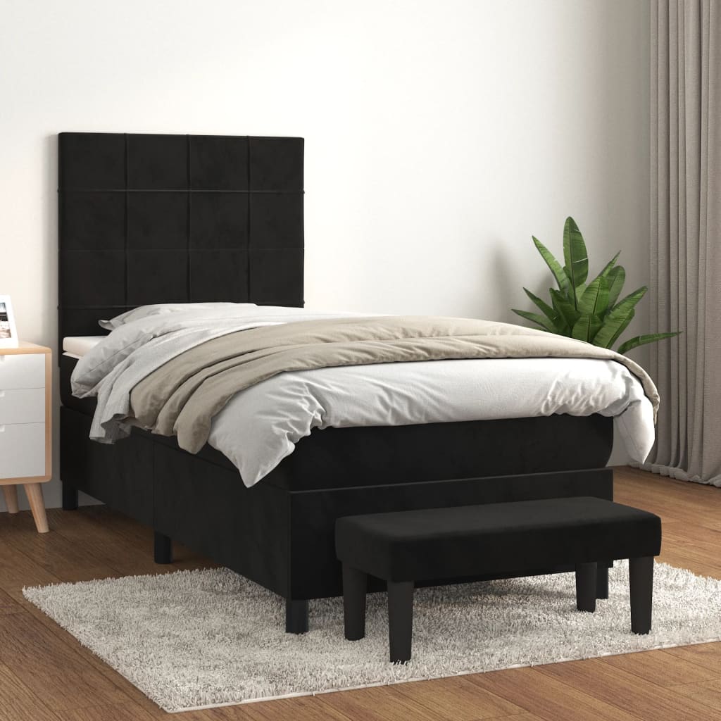 vidaXL Posteľný rám boxspring s matracom čierny 90x190 cm zamat