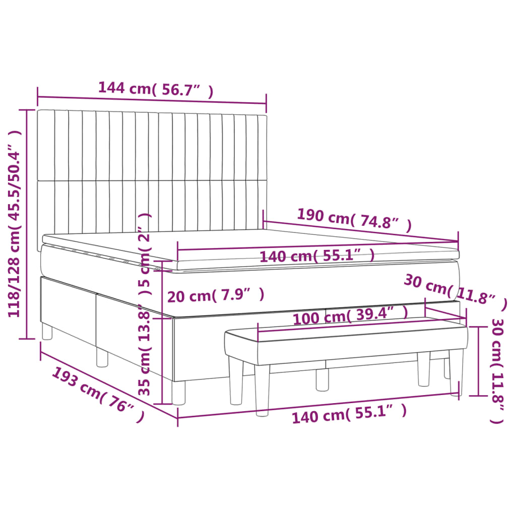 vidaXL Boxspring posteľ s matracom tmavosivá 140x190 cm látka