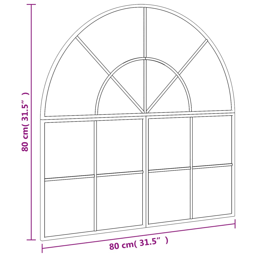 vidaXL Nástenné zrkadlo čierne 80x80 cm oblúkové železné