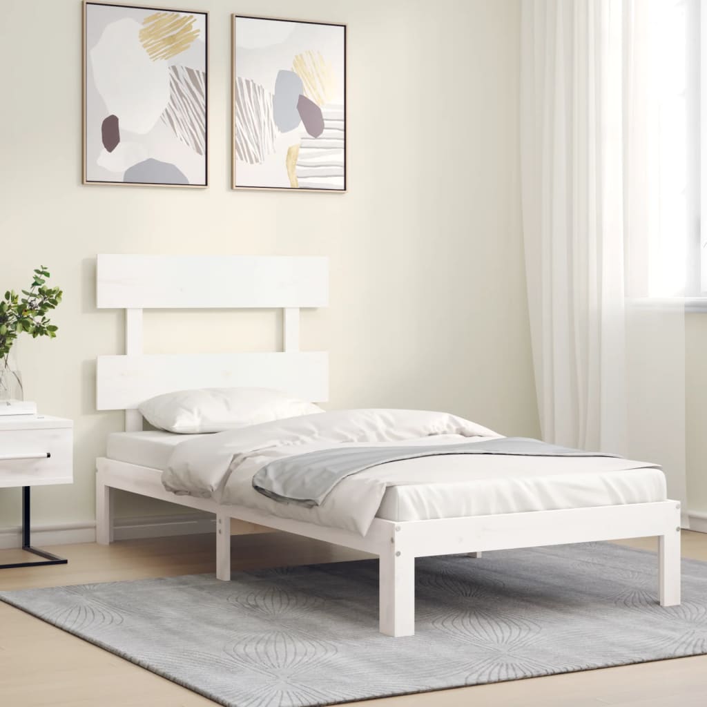 vidaXL Rám postele s čelom biely 100x200 cm masívne drevo