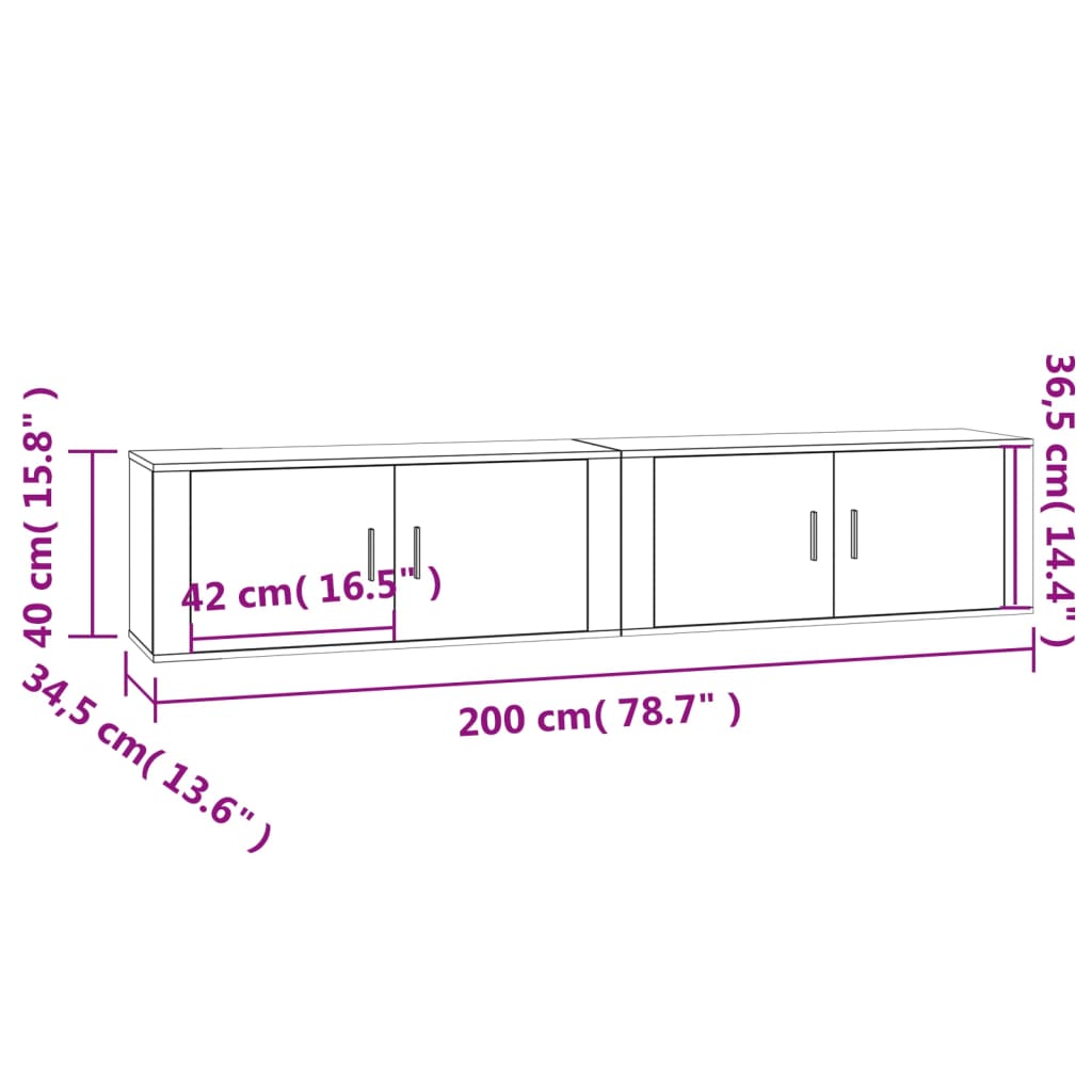 vidaXL Nástenné TV skrinky 2 ks sivé sonoma 100x34,5x40 cm