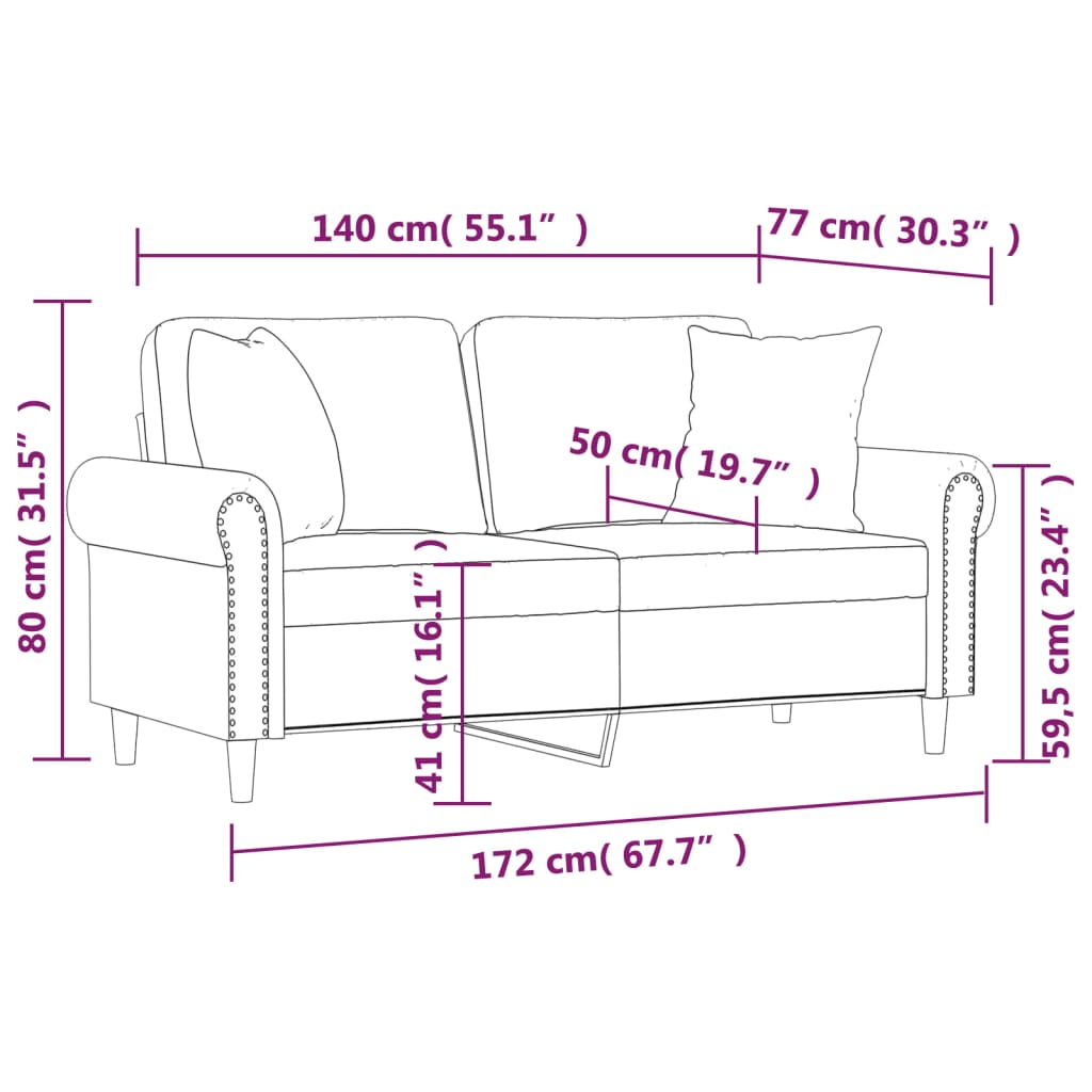 vidaXL 2-miestna pohovka s vankúšmi tmavosivá 140 cm zamat