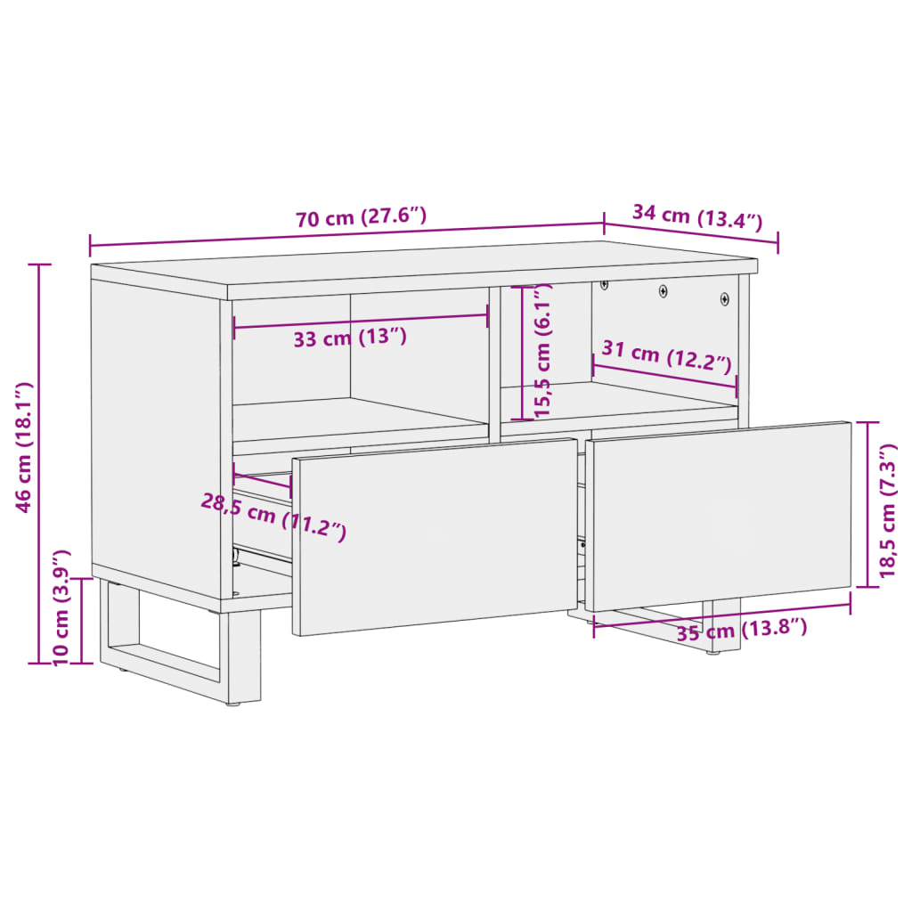 vidaXL TV skrinka 70x34x46 cm, akáciový masív