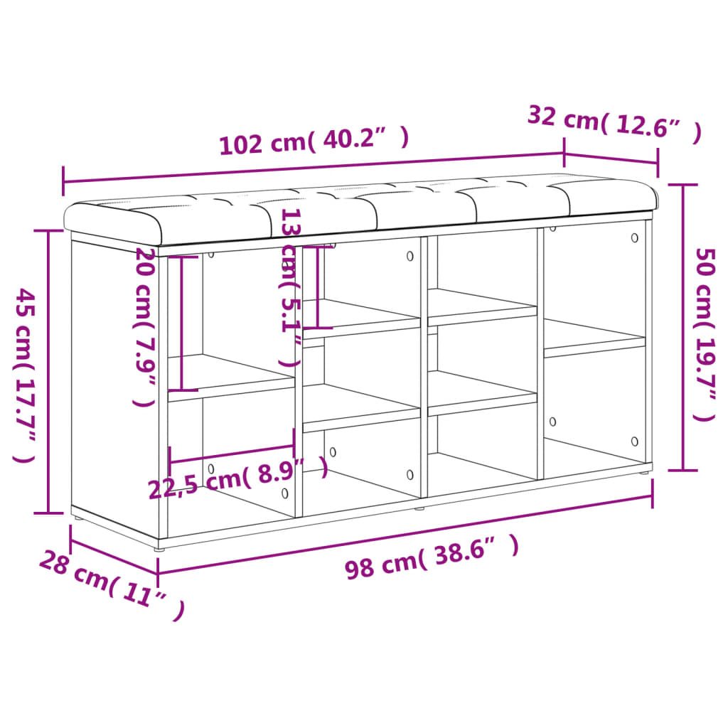 vidaXL Lavička na topánky dub sonoma 102x32x50 cm kompozitné drevo