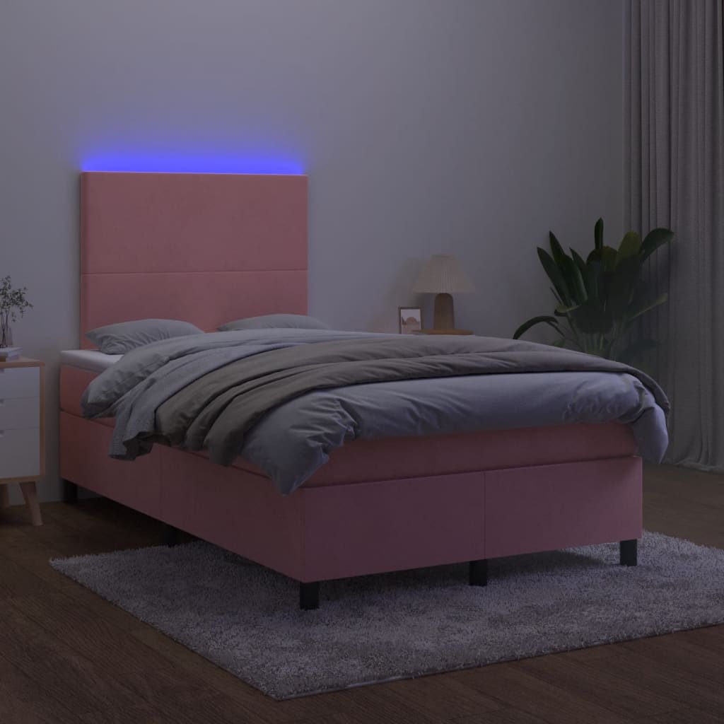 vidaXL Boxspring posteľ s matracom a LED, ružová 120x190 cm, zamat