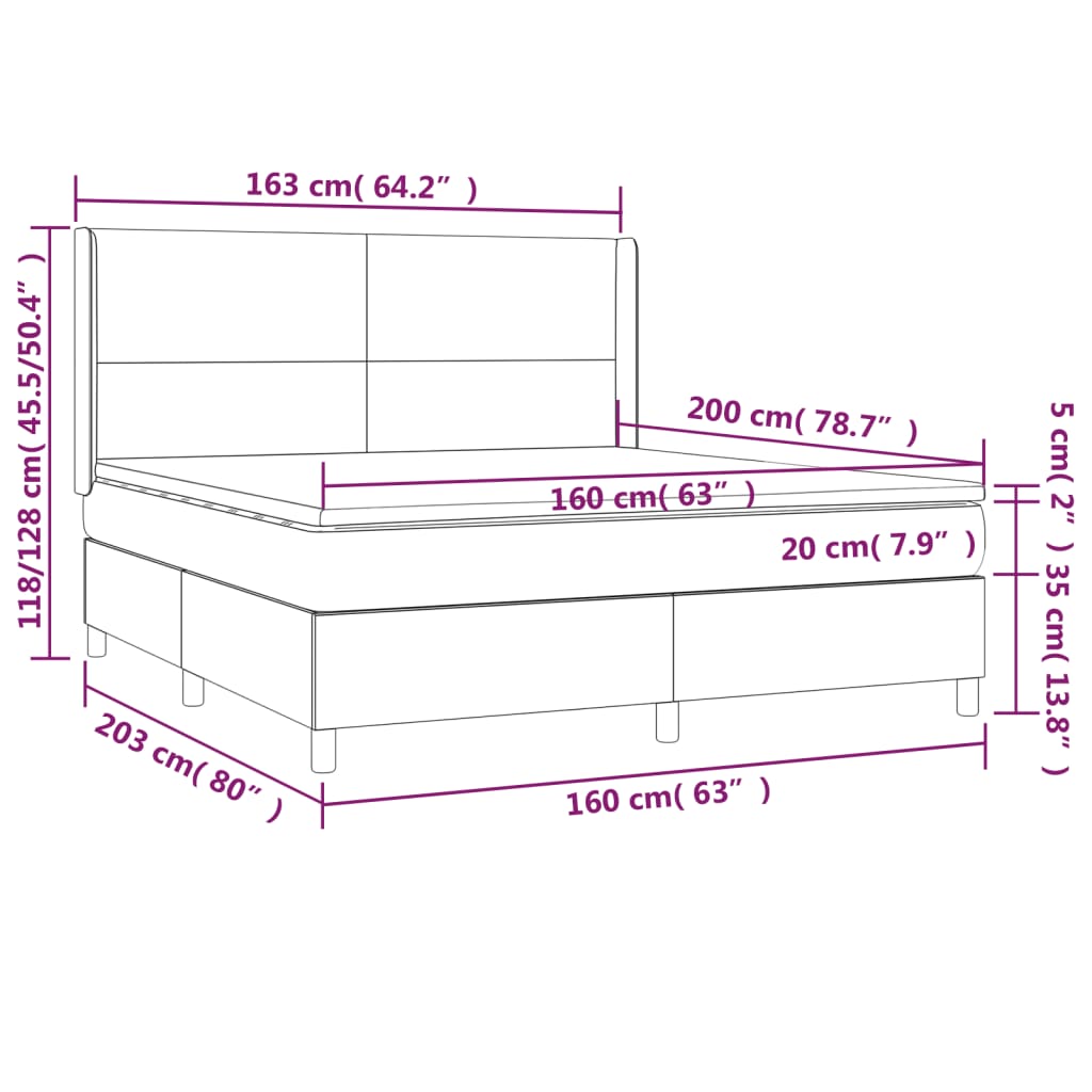 vidaXL Posteľný rám boxsping matrac a LED tmavomodrý 160x200 cm zamat