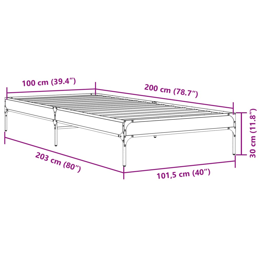 vidaXL Posteľný rám čierny 100x200 cm kompozitné drevo a kov