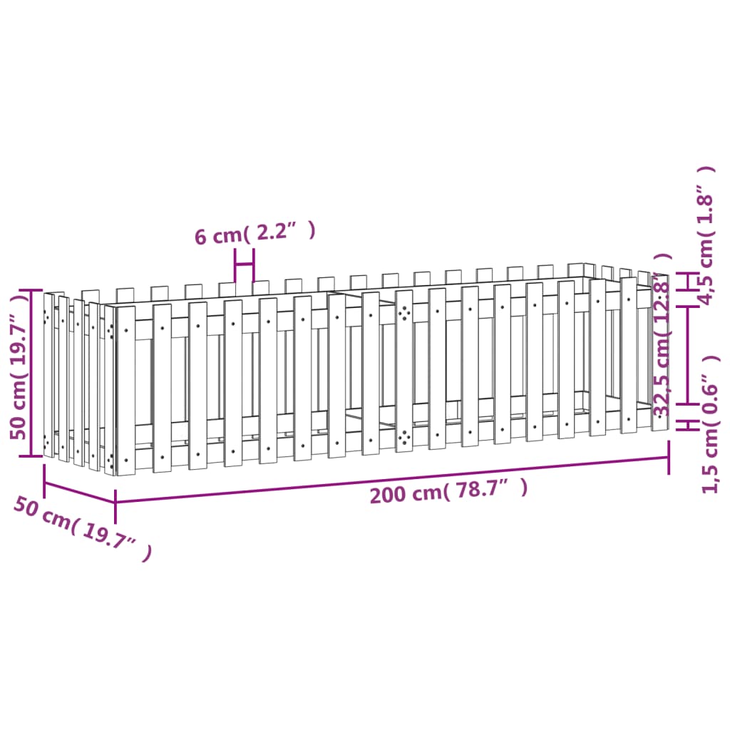 vidaXL Vyvýšený záhon s dizajnom plotu 200x50x50 cm masívny douglas