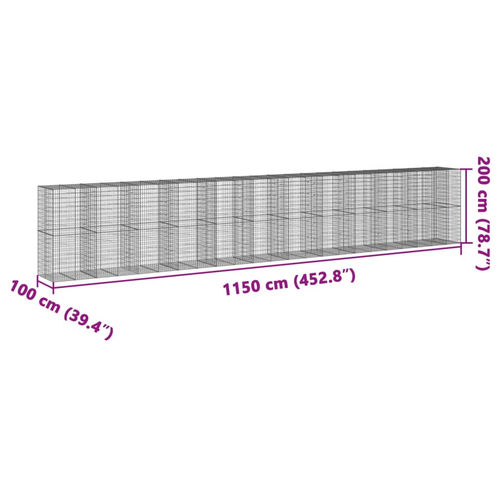 vidaXL Gabiónový kôš s krytom 1150x100x200 cm pozinkované železo