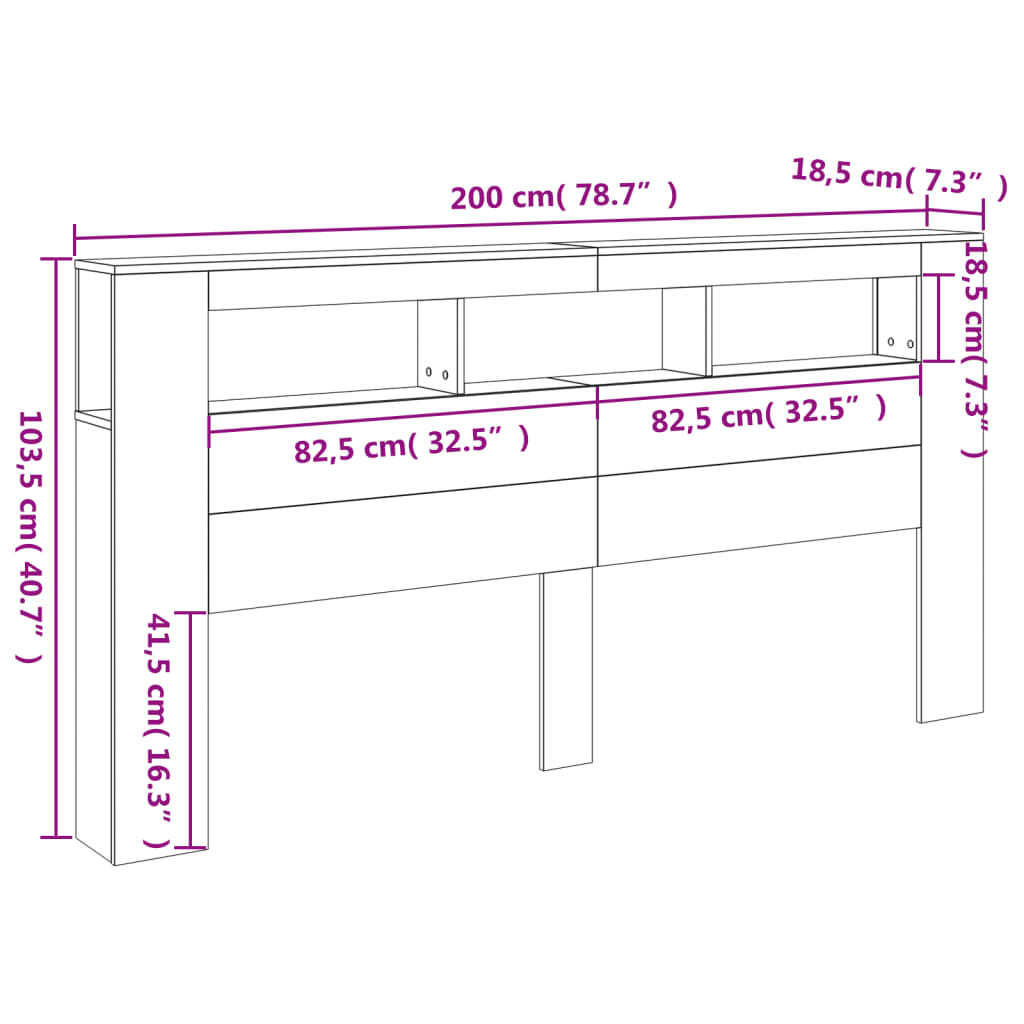 vidaXL LED čelo postele dub sonoma 200x18,5x103,5 cm kompozitné drevo