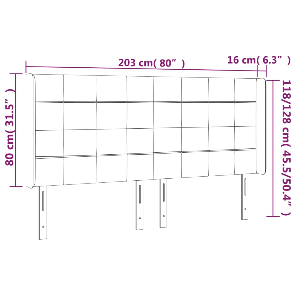 vidaXL Čelo postele s LED tmavozelené 203x16x118/128 cm zamat